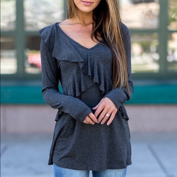 Ruffle Tunic Top Gray - Picture 2 of 4